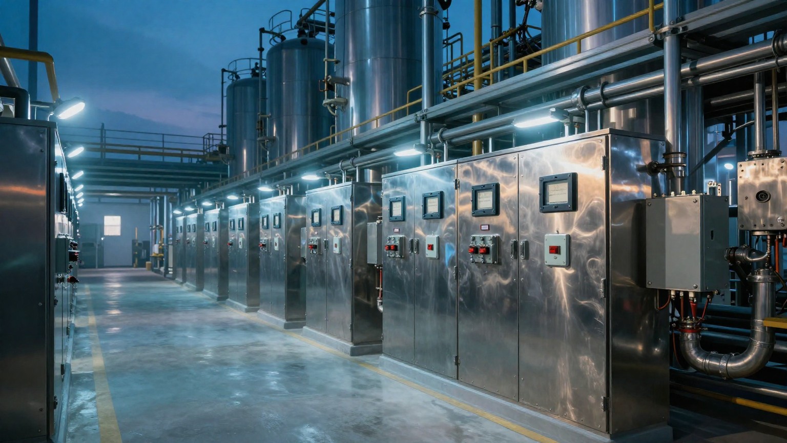 Explosion-proof control panels and junction boxes in a chemical plant